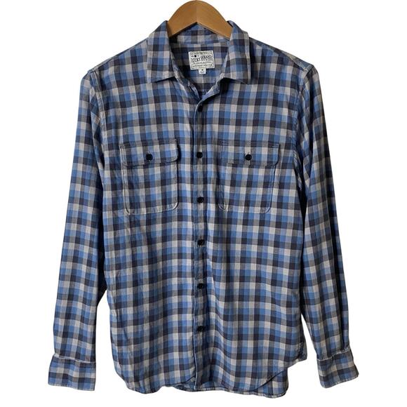 Lucky Brand Mens Medium Saturday Stretch Button Up Plaid Flannel Shirt Blue Gray - Picture 1 of 10